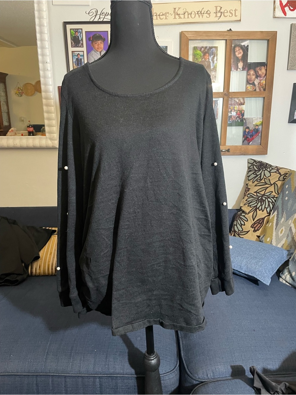 MATERNITY Derek Heart Black Pearl-Accent Long Sleeve blouse